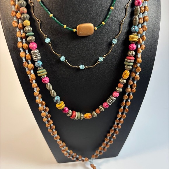 Necklace Lot Vintage Boho Seed Shell Glass Metal Links Long - Picture 4 of 7